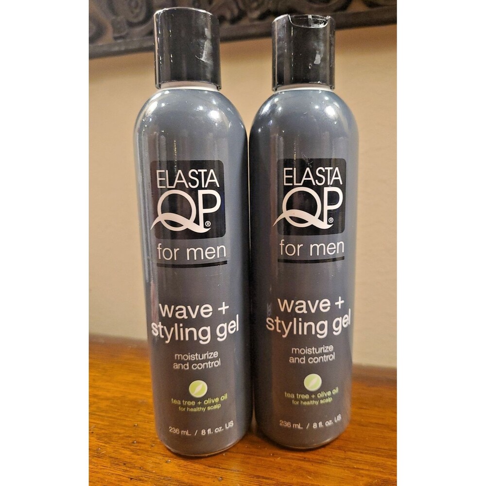 (2) Elasta QP For Men Wave + Styling Gel 8 oz Each Moisture & Control Tea Tree